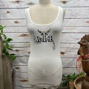 RTB Real Tough B itch White Racerback Tank Top Shirt Biker Babe Graphic Large